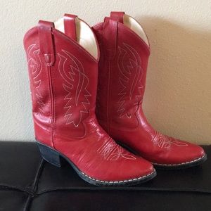 Girls Red Leather Cowgirl Boots
